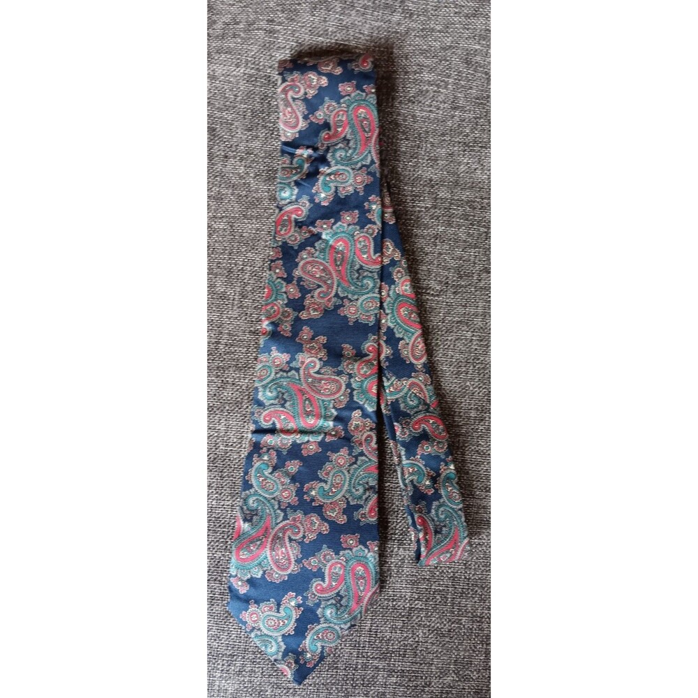 Tie 70s 80s 90s Y2K Mens Mallory And Church Blue Red Paisley 3.5 Wide 56 Long
